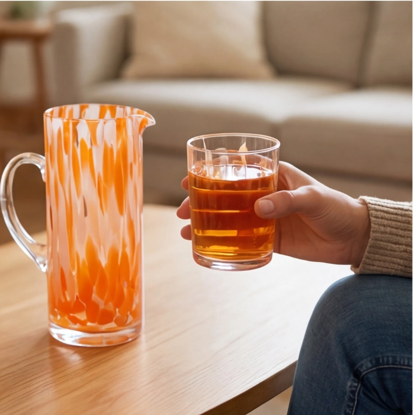Color-Dot Glass Pitcher with Handle — view 3